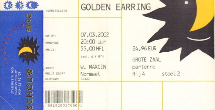 Golden Earring show ticket March 07 2002 Amstelveen - Schouwburg
